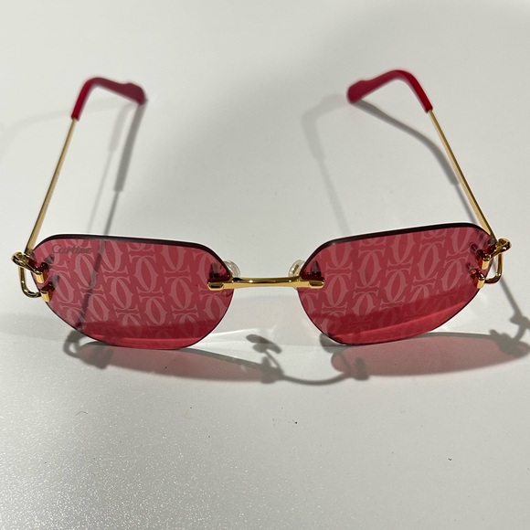 Cartier Geometric Frame Sunglasses Pink / Red BRAND NEW - Picture 6 of 11